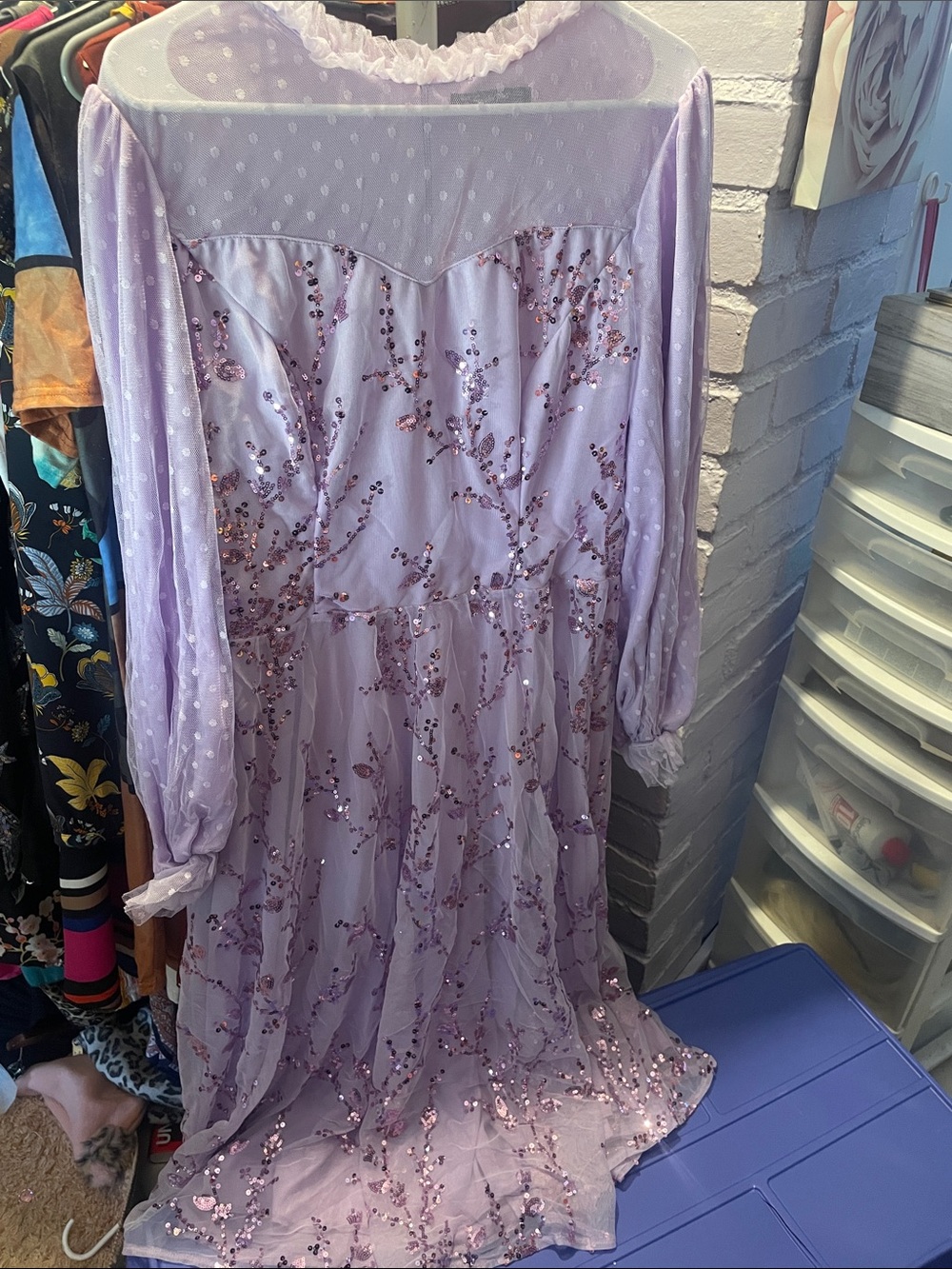 Simple Lilac Ruffle Mesh Dress - Picture 2 of 7